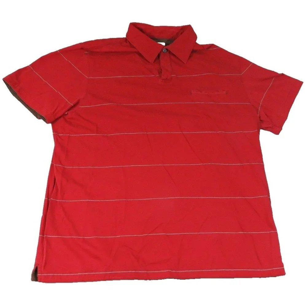 Banana Republic Fitted Pima Polo Shirt Men XL Red Striped Short Sleeve Luxe Soft